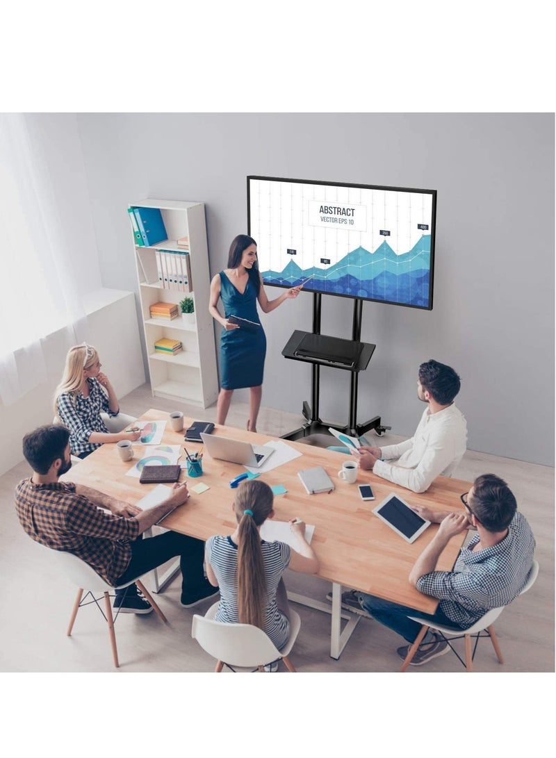 ELTRAZONE Mobile TV Cart with Wheels for 32-65 Inch LCD LED Plasma Flat Screen TVs- Height Adjustable Rolling TV Stand Hold up to 132 lbs - Image 3