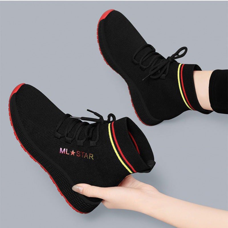 Black Elastic High-Top Sock Sneakers Women Casual Winter 2023K515G black and red (single lining) K515G black and red (single lining)