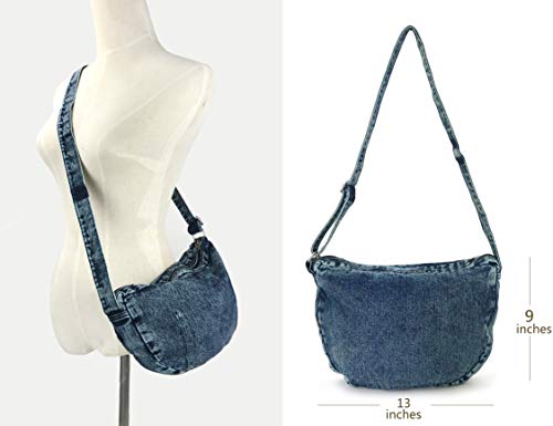 Hoxis Denim Indigo Hobo Cross Body Bag Womens Shoulder Bag (Indigo) - Image 2