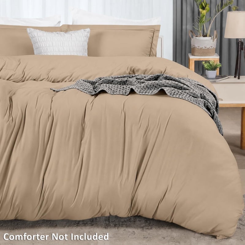 Duvet Cover Queen, 3 Piece Cotton Like Polyester With Zipper Closure, Sand | Extra Soft and Breathable, Wrinkle & Fade Resistant, Includes Duvet Cover and 2 Pillow Shams, Comforter Not Included, OekoTex - Image 5