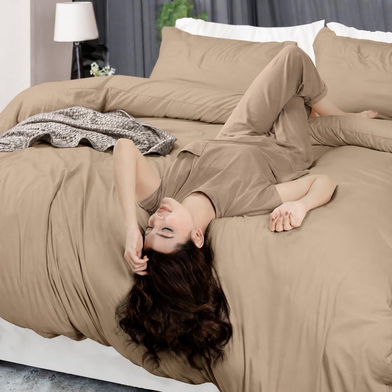 Duvet Cover Queen, 3 Piece Cotton Like Polyester With Zipper Closure, Sand | Extra Soft and Breathable, Wrinkle & Fade Resistant, Includes Duvet Cover and 2 Pillow Shams, Comforter Not Included, OekoTex - Image 3