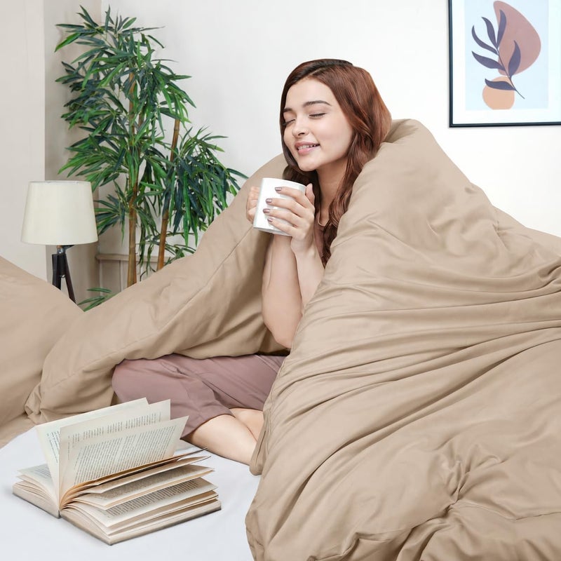 Duvet Cover Queen, 3 Piece Cotton Like Polyester With Zipper Closure, Sand | Extra Soft and Breathable, Wrinkle & Fade Resistant, Includes Duvet Cover and 2 Pillow Shams, Comforter Not Included, OekoTex - Image 4