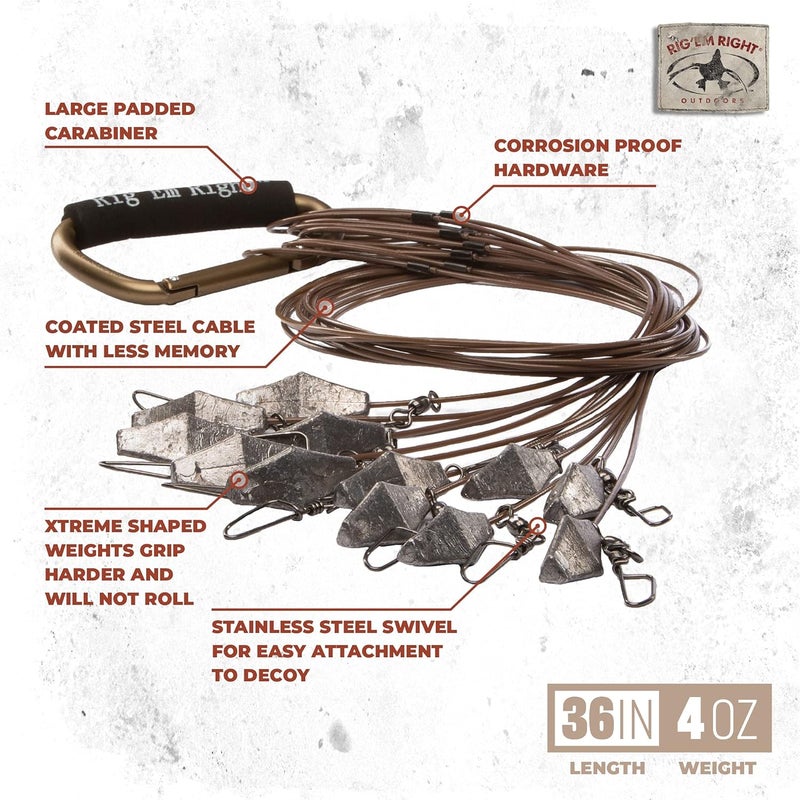 Rig Em Right Rig'Em Right Waterfowl Pre-Rigged Xtreme Coated Tangle Free Cable Decoy Anchors for Duck Hunting - Image 2