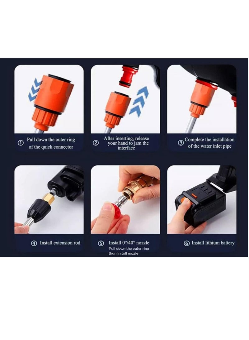 ELTRAZONE Cordless 48V Electric High Pressure Car Washer Manual Rechargeable Car Washing Machine with Adjustable 3-in-1 Nozzle and Hose Pipe for Washing Cars Watering Flowers Cleaning Floors - Image 5