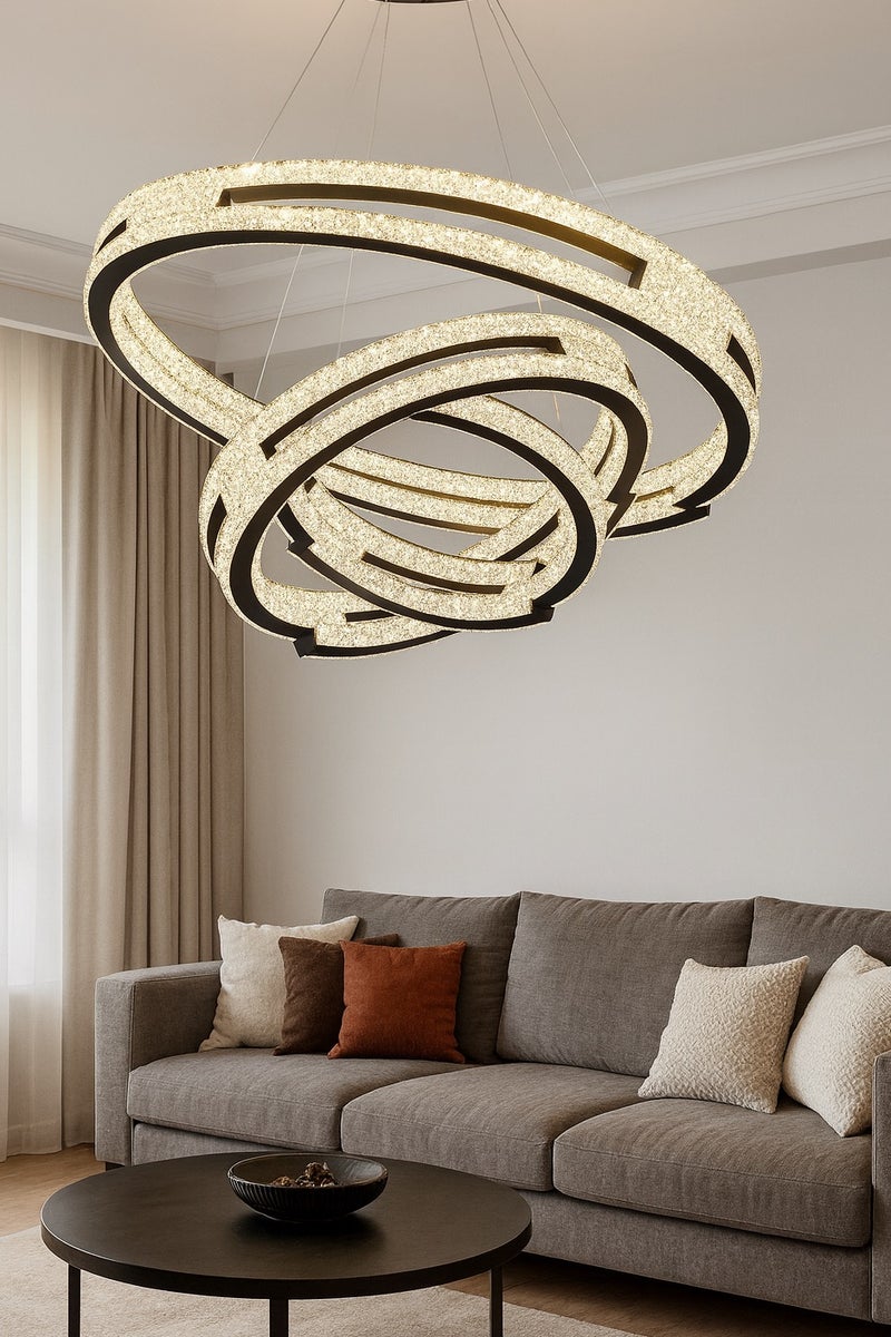 Loquat LED chandeliers black décor three rings multi design size 60-40-25 cm three lights - Image 1