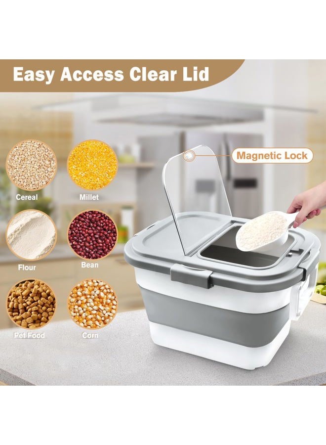Komzon Rice Storage Container, Collapsible Airtight Food Storage Containers 20-30 Lbs, Rice Dispenser Bin with Cup and Scoop for Flour Cereal Pasta Grain, Cat Bird Pet Dog Food Storage Container - Image 5