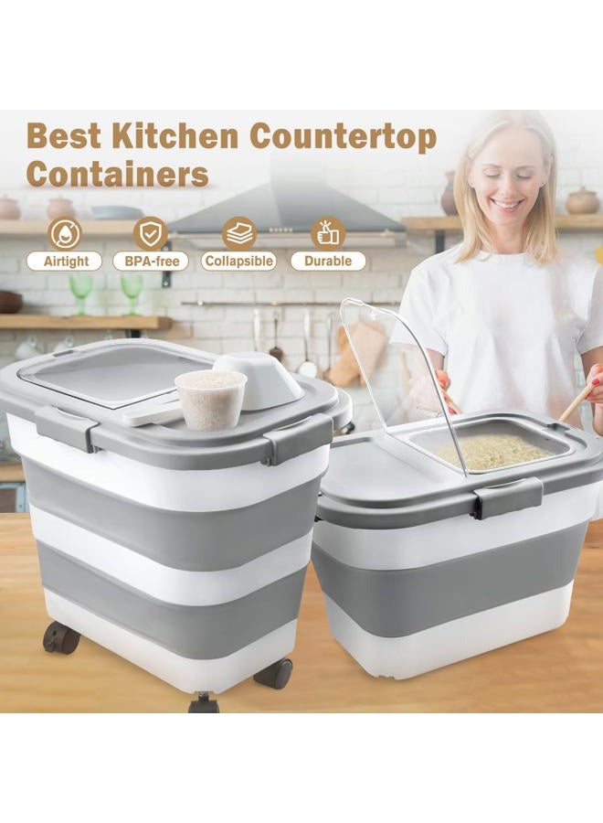 Komzon Rice Storage Container, Collapsible Airtight Food Storage Containers 20-30 Lbs, Rice Dispenser Bin with Cup and Scoop for Flour Cereal Pasta Grain, Cat Bird Pet Dog Food Storage Container - Image 4