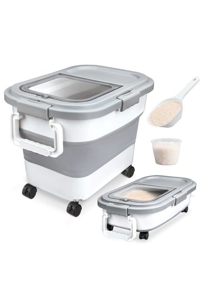 Komzon Rice Storage Container, Collapsible Airtight Food Storage Containers 20-30 Lbs, Rice Dispenser Bin with Cup and Scoop for Flour Cereal Pasta Grain, Cat Bird Pet Dog Food Storage Container - Image 1
