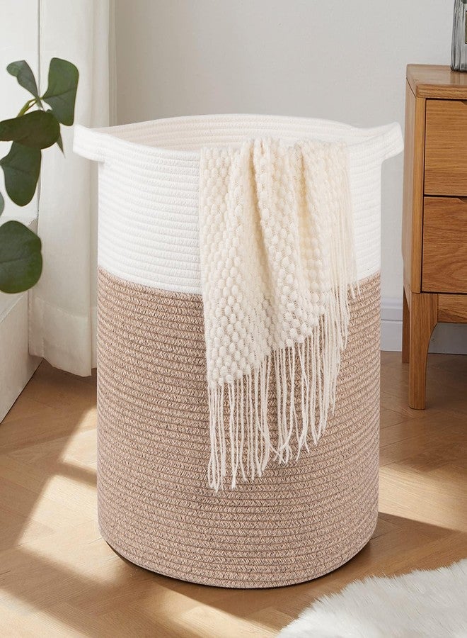 OIAHOMY 80L Laundry Hamper, Storage Basket with Handles, Laundry Basket For Toys, Pillows, Blankets,Clothes-20x18in-Brown&White - Image 1