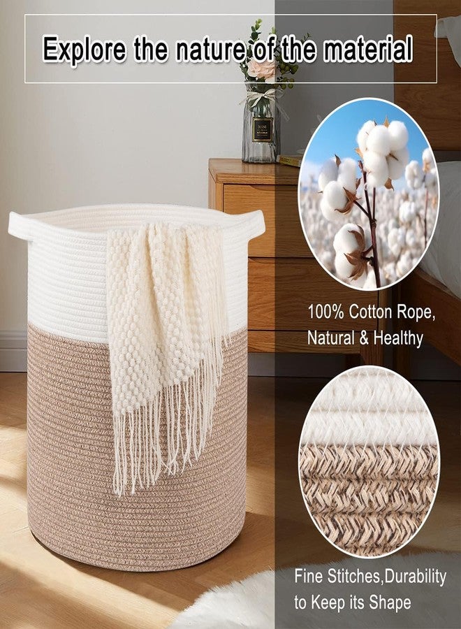 OIAHOMY 80L Laundry Hamper, Storage Basket with Handles, Laundry Basket For Toys, Pillows, Blankets,Clothes-20x18in-Brown&White - Image 5
