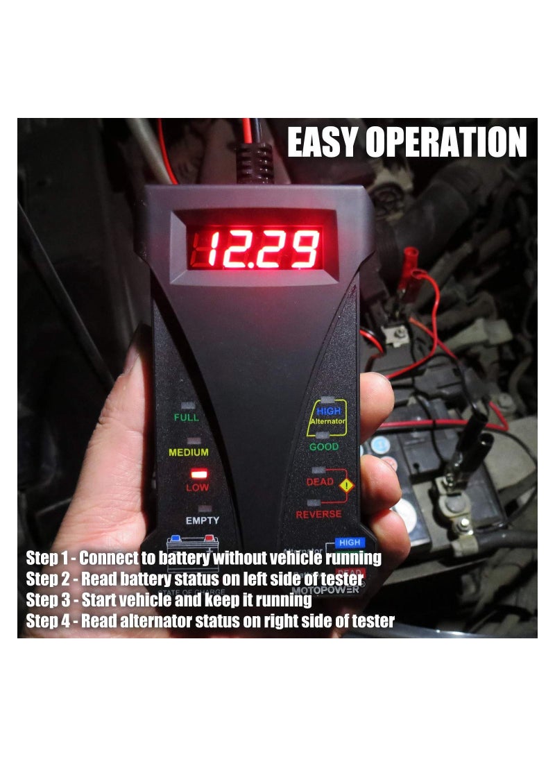 MOTOPOWER 12V Digital Car Battery Test Voltmeter and Charging System Analyzer - Image 4