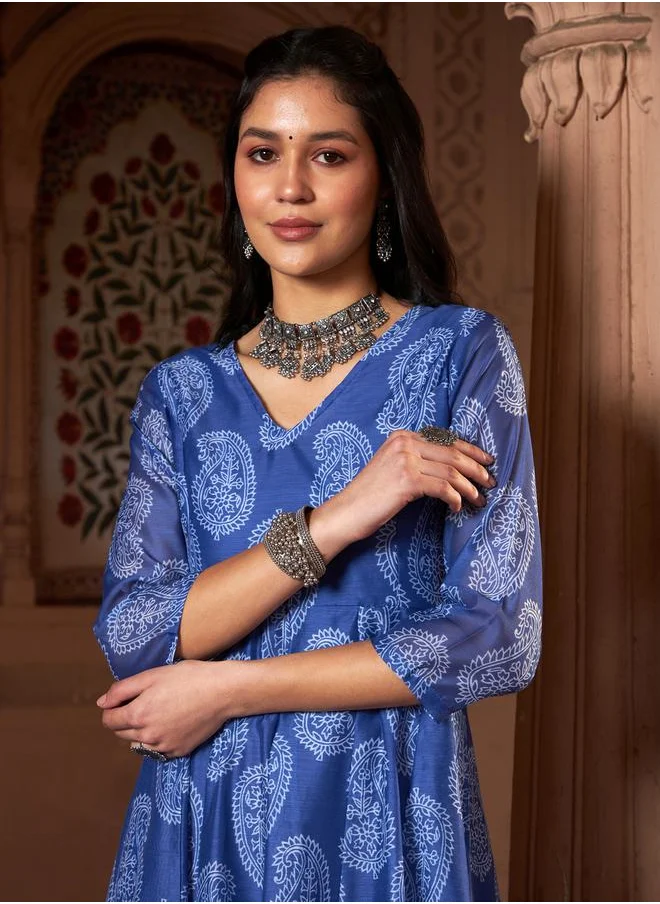 SASSAFRAS Chanderi Paisley Print Anarkali Maxi Kurta by Styli