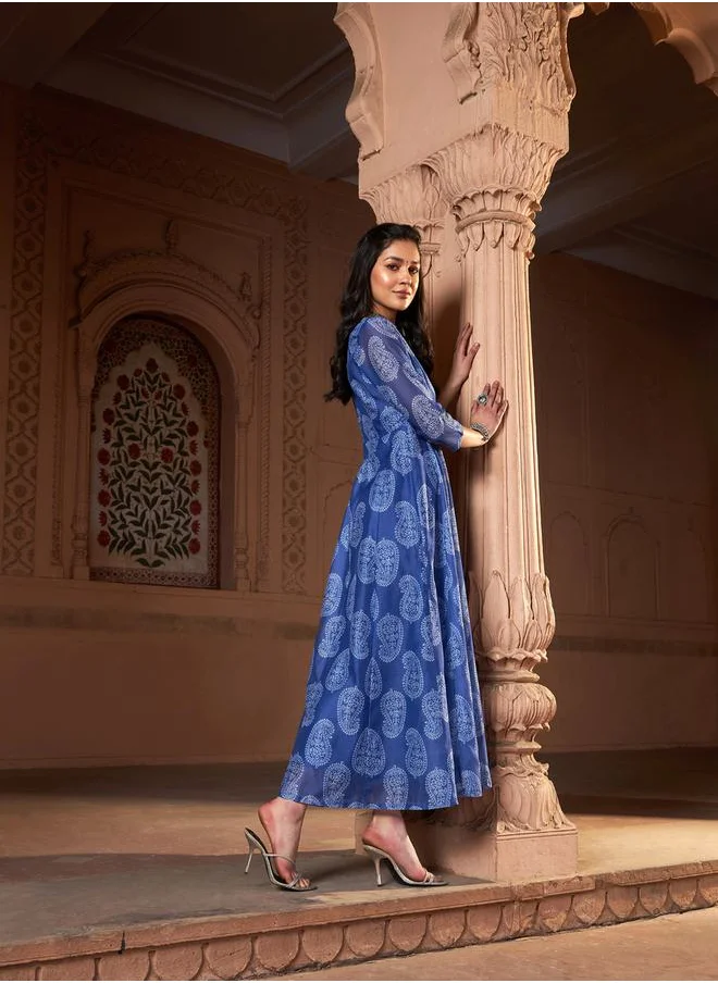 SASSAFRAS Chanderi Paisley Print Anarkali Maxi Kurta by Styli