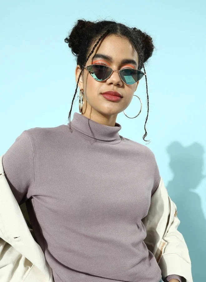 Beautiful Grey Solid Knitted Top for Women