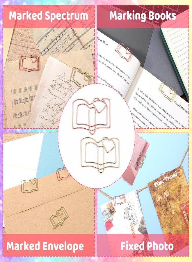MBAIYO Book Shape Paper Clips Bookmark, 30pcs Stainless Steel Book with Heart Paper Clip Gold and Rose Books Bookmark Funny Paperclips with Heart Document Organization Office School Desk Wedding Deco - Image 4