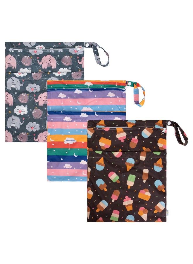 babygoal Wet Dry Bags For Baby Cloth Diapers Washable Travel Bags Beach Pool Gym Bag For Swimsuits & Wet Clothes With Two Zippered Pockets 3 Pack 3Ln27 - Image 3