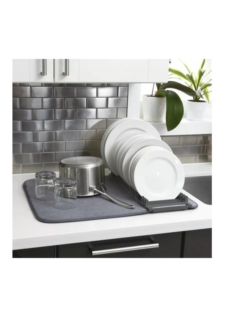 Generic Microfiber dish drying mat and holder with dish drainer made of high-quality plastic - lightweight, space-saving design that can be folded for easy storage, standard, multi-color  - Image 3