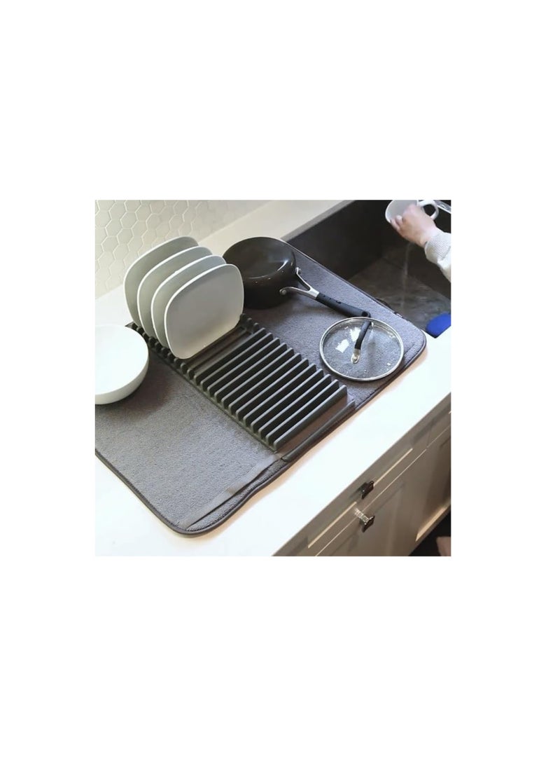 Generic Microfiber dish drying mat and holder with dish drainer made of high-quality plastic - lightweight, space-saving design that can be folded for easy storage, standard, multi-color  - Image 4