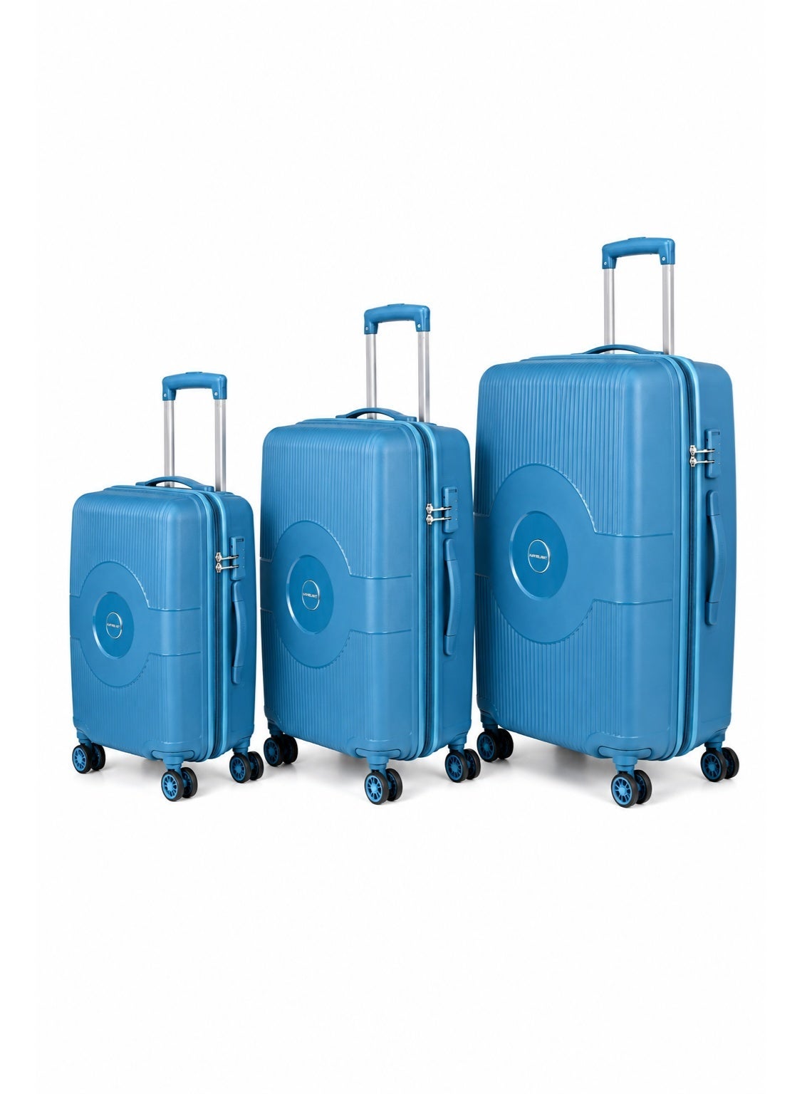 Might DW 3pc Set (55 + 68 + 79 cm), 4 Spinner Wheels, Hard Top, Polypropylene, Deep Ocean|Combination Lock|Internal Divider Pad|Lightweight & Durable|Cross Ribbons - 3 Years International Warranty