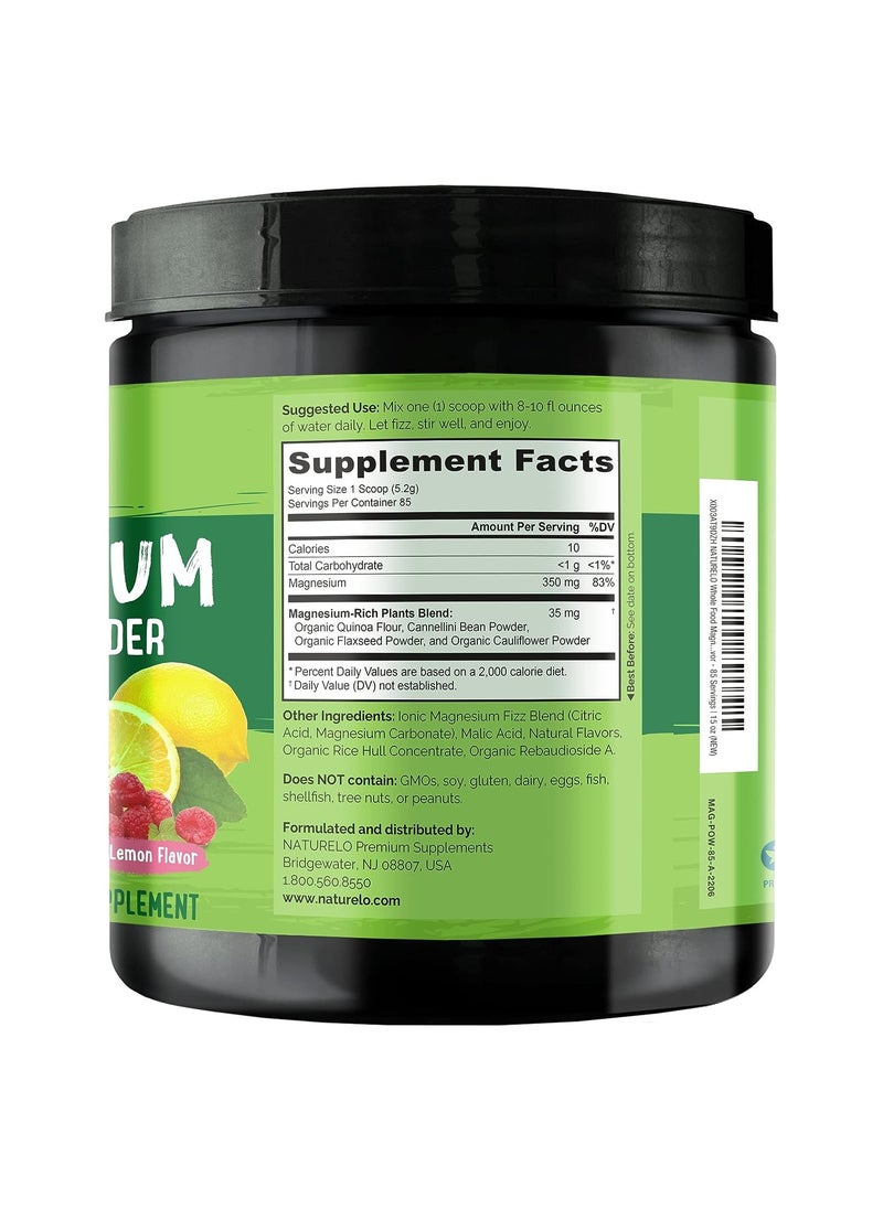 NATURELO - Magnesium Whole Food Powder with Magnesium rich plant blend formulated to support Stress Relief & Relaxation Dietary Supplement 442g 15.59oz- Raspberry Lemon Flavor - Image 1