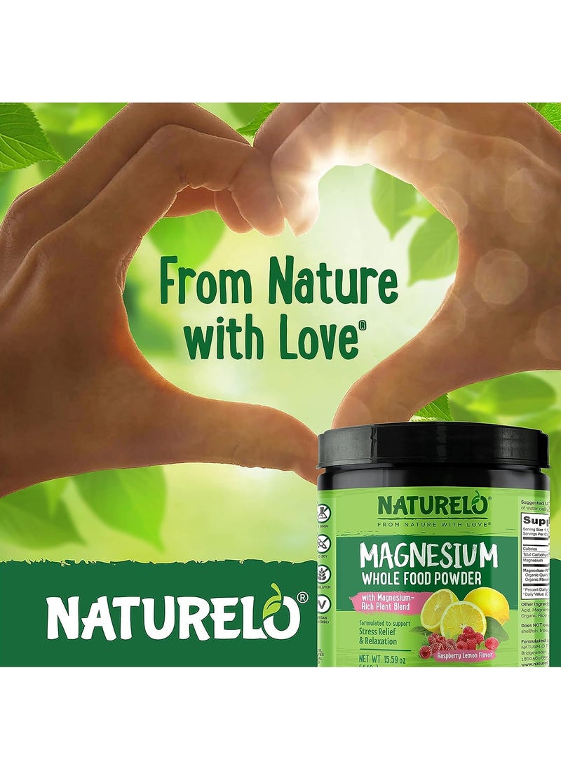 NATURELO - Magnesium Whole Food Powder with Magnesium rich plant blend formulated to support Stress Relief & Relaxation Dietary Supplement 442g 15.59oz- Raspberry Lemon Flavor - Image 1