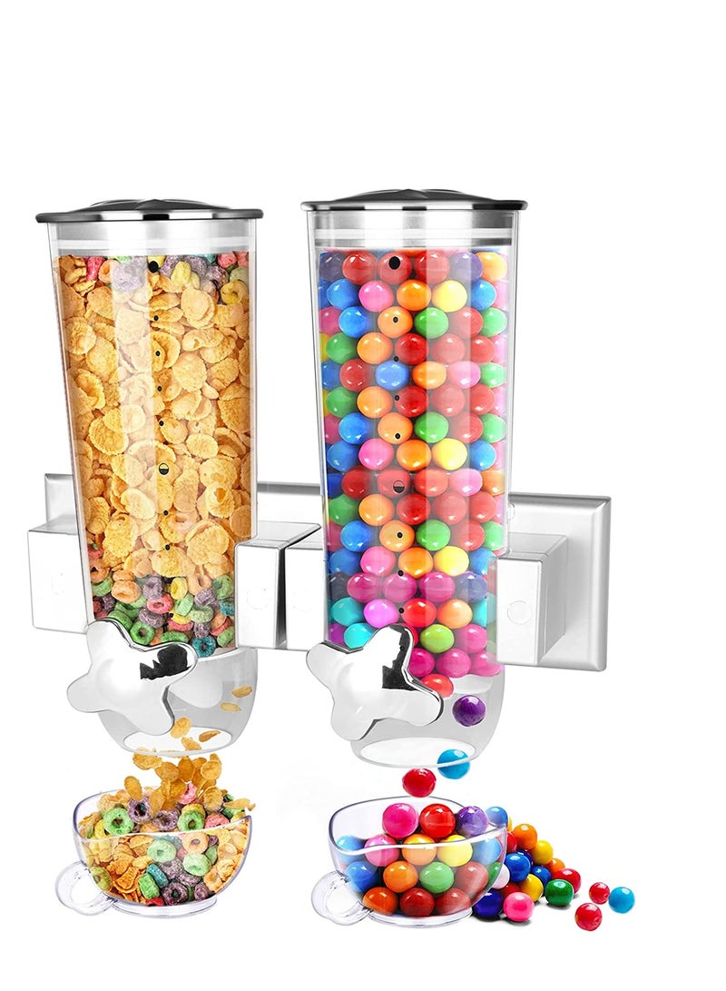 Barakah Cereal Dispenser Wall Mounted, Large Grains Dispenser Wall Mounted Dry Food Dispenser with 2 Cups Wall Mounted Candy Dispenser for Store Coffee Beans Nut Snacks Kitchen Cereal Container Storage 3 L - Image 1