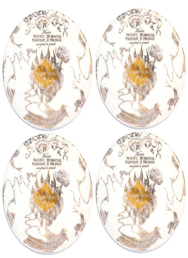 Seven20 Harry Potter Coasters, Set of 4 Marauders Map Ceramic Coaster Set â€“ Protect Tables from Drink Cups and Glasses â€“ Perfect Harry Potter Gifts for Women and Men â€“ White with Gold Plated Design 