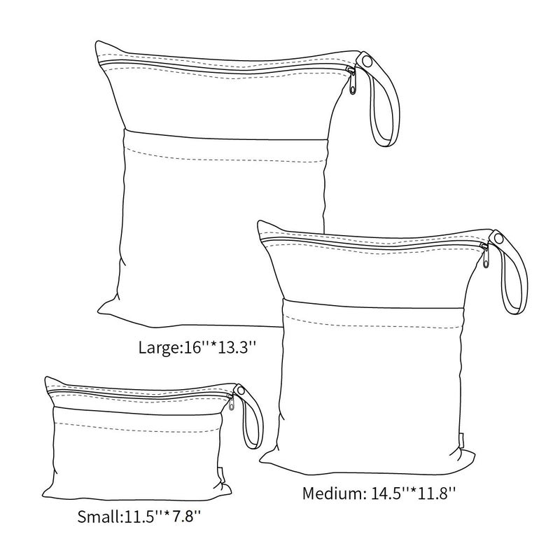 ALVABABY 3pcs Baby Cloth Diaper Wet Dry Bags Waterproof Reusable with Two Zippered Pockets Travel Beach Pool Daycare Soiled Baby Items Yoga Gym Bag for Swimsuits or Wet Clothes 3L-YA132 - Image 2