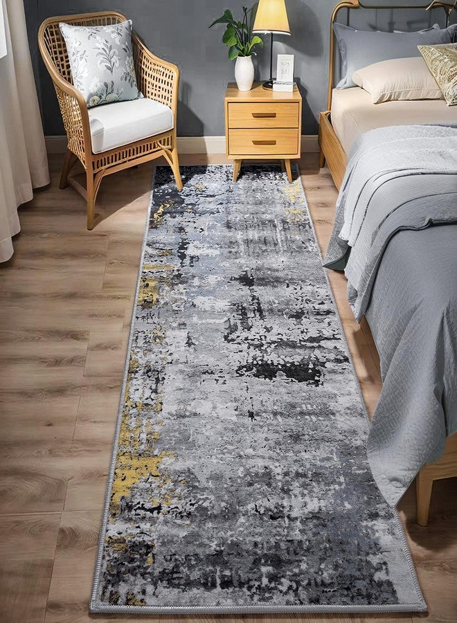 AROGAN سجادة ممر قابلة للغسل من أروغان، مقاس 2×6، للممرات، سجاد ممر طويل بتصميم تجريدي عصري لغرفة النوم، سجاد ممر مانع للانزلاق للممرات والمطابخ والحمامات ومداخل المنازل، أزرق/رمادي - Image 5