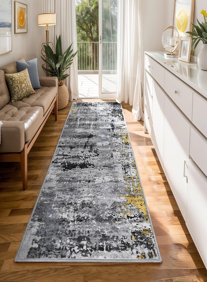 AROGAN سجادة ممر قابلة للغسل من أروغان، مقاس 2×6، للممرات، سجاد ممر طويل بتصميم تجريدي عصري لغرفة النوم، سجاد ممر مانع للانزلاق للممرات والمطابخ والحمامات ومداخل المنازل، أزرق/رمادي - Image 4