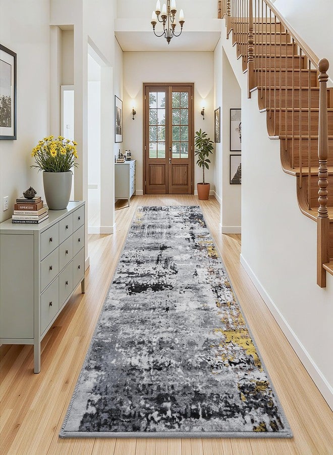 AROGAN سجادة ممر قابلة للغسل من أروغان، مقاس 2×6، للممرات، سجاد ممر طويل بتصميم تجريدي عصري لغرفة النوم، سجاد ممر مانع للانزلاق للممرات والمطابخ والحمامات ومداخل المنازل، أزرق/رمادي - Image 3