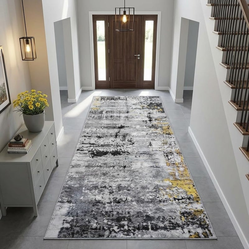 AROGAN سجادة ممر قابلة للغسل من أروغان، مقاس 2×6، للممرات، سجاد ممر طويل بتصميم تجريدي عصري لغرفة النوم، سجاد ممر مانع للانزلاق للممرات والمطابخ والحمامات ومداخل المنازل، أزرق/رمادي - Image 1