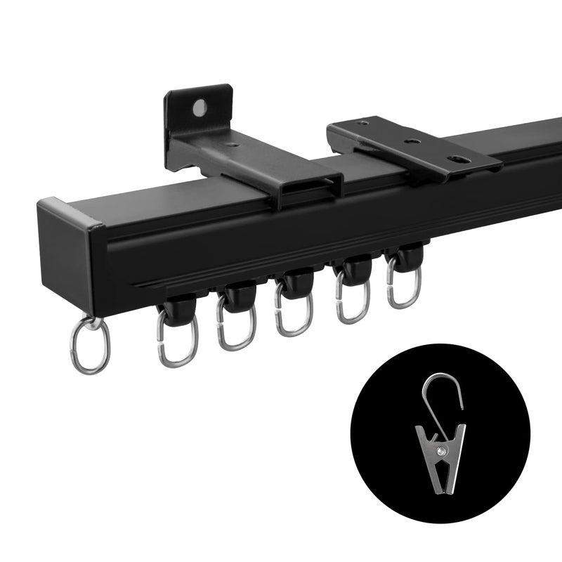 MaKefeile Ceiling Curtain Track,Curtain Track Wall Mounted,Ceiling Mount Rail Room Divider Tracks Extra Long Curtains Rod for Living Room Bedroom Patio Sliding Door Curtains with Clips,Black 6ft - Image 1