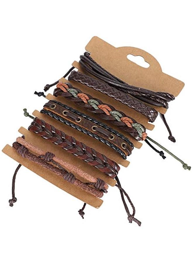 Arabest Retro Multilayer Woven Leather Bracelet Set, 6-Pack Unisex Fashion Accessory Couple Wristbands for Men Women - Image 1