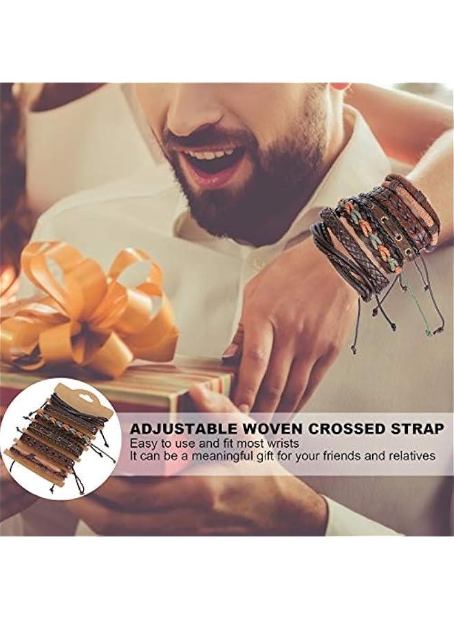 Arabest Retro Multilayer Woven Leather Bracelet Set, 6-Pack Unisex Fashion Accessory Couple Wristbands for Men Women - Image 4