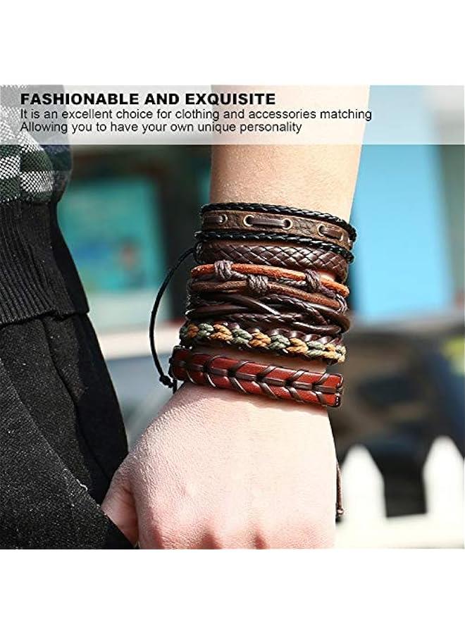 Arabest Retro Multilayer Woven Leather Bracelet Set, 6-Pack Unisex Fashion Accessory Couple Wristbands for Men Women - Image 5