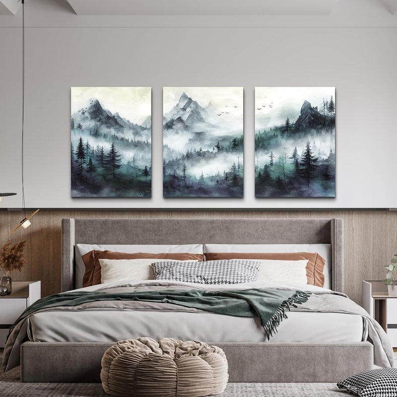 TTHYUEWS Canvas Wall Decor For Bedroom Wall Art For Living Room Modern Office Decoration Misty and Fog Mountain Forest Wall Painting Landscape Wall Pictures Artworks Room Home Decor 3 Piece 16"X24" - Image 5
