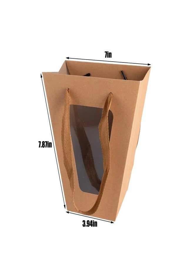 WWT 20Packs Brown Flower Gift Bag with Clear Window, Bouquet Bags with Handle, Party Favor Bags for Mother's Day Wedding Party Birthday - Image 2