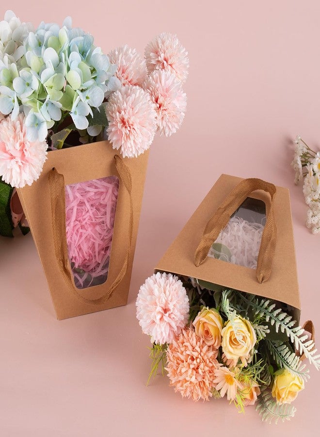 WWT 20Packs Brown Flower Gift Bag with Clear Window, Bouquet Bags with Handle, Party Favor Bags for Mother's Day Wedding Party Birthday - Image 3