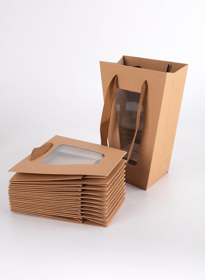 WWT 20Packs Brown Flower Gift Bag with Clear Window, Bouquet Bags with Handle, Party Favor Bags for Mother's Day Wedding Party Birthday - Image 5
