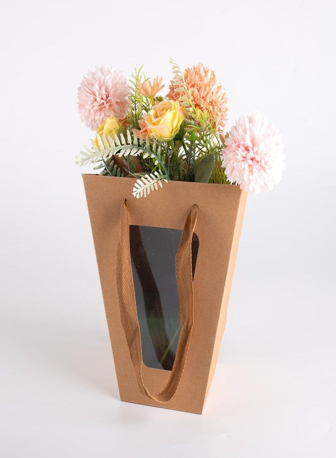 WWT 20Packs Brown Flower Gift Bag with Clear Window, Bouquet Bags with Handle, Party Favor Bags for Mother's Day Wedding Party Birthday - Image 4