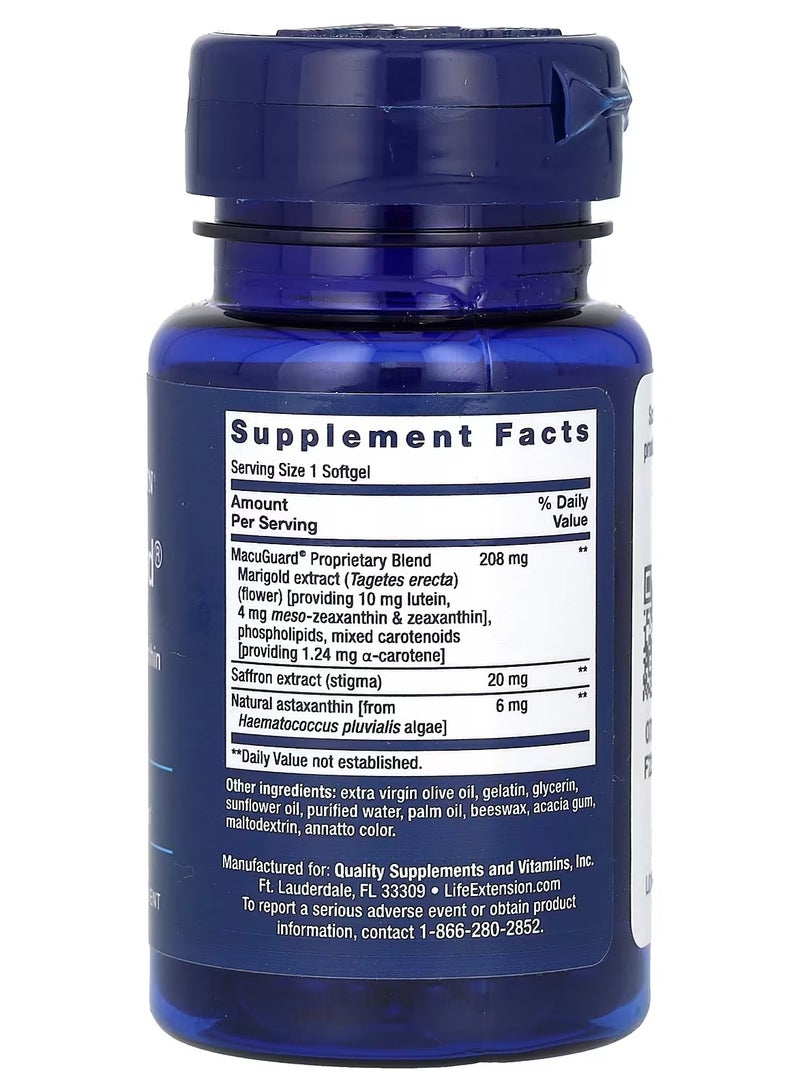 Life Extension, MacuGuard, Ocular Support with Saffron & Astaxanthin, 60 Softgels - Image 2