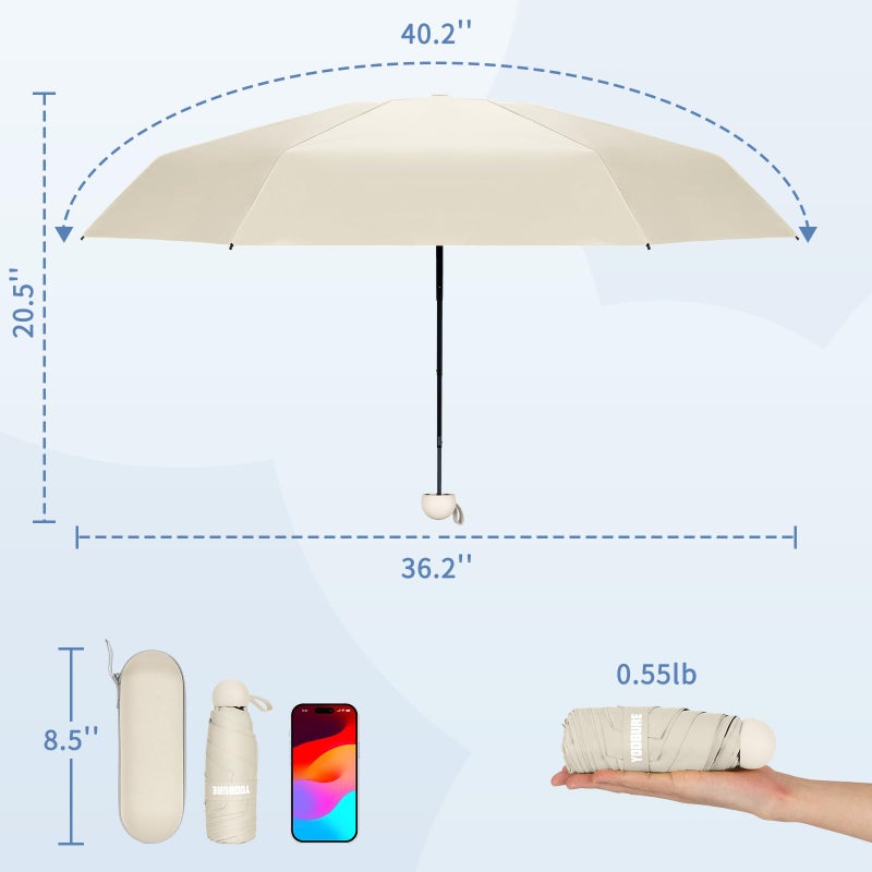 Yoobure Travel Umbrella Portable Compact Umbrellas, Pocket Mini for Purse, Umbrellas for UV Sun & Rain Small for Backpack, Umbrella with Case Folding for Kids Women - Image 2