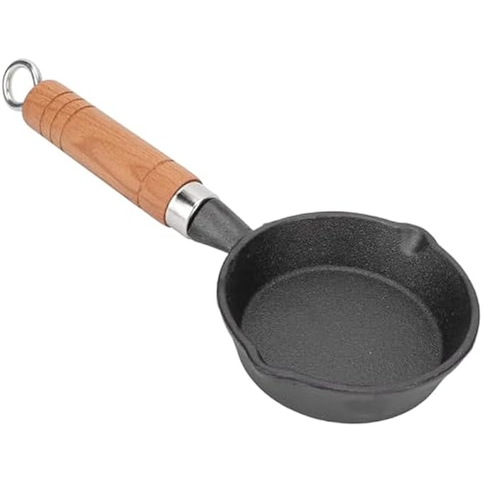rayihni Cast Iron Skillet Tadka Pan 10 Cm Diameter Wooden Handle Non Stick Mini Omelette Pan Suitable For Gas Electric And Induction Cooktops For Household Restaurants Saute Fry Pan - Image 1
