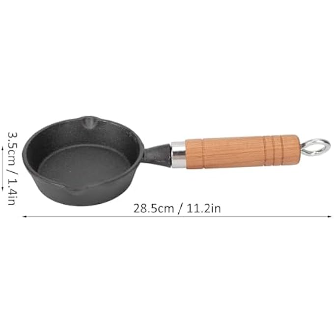rayihni Cast Iron Skillet Tadka Pan 10 Cm Diameter Wooden Handle Non Stick Mini Omelette Pan Suitable For Gas Electric And Induction Cooktops For Household Restaurants Saute Fry Pan - Image 3