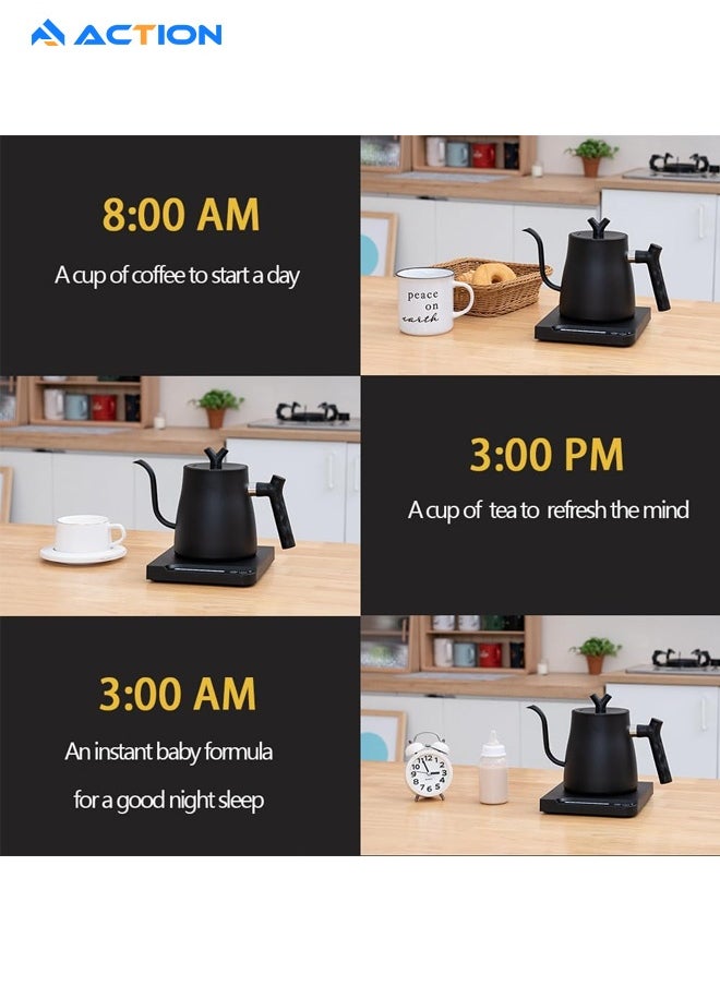 ACTION Electric Gooseneck Kettle, 304 Stainless Steel V60 Coffee Kettle, Automatic Temperature Control and Constant Temperature, 1000W Quick Heating, for Specialty Coffee and Tea, 1L, Black  - Image 5