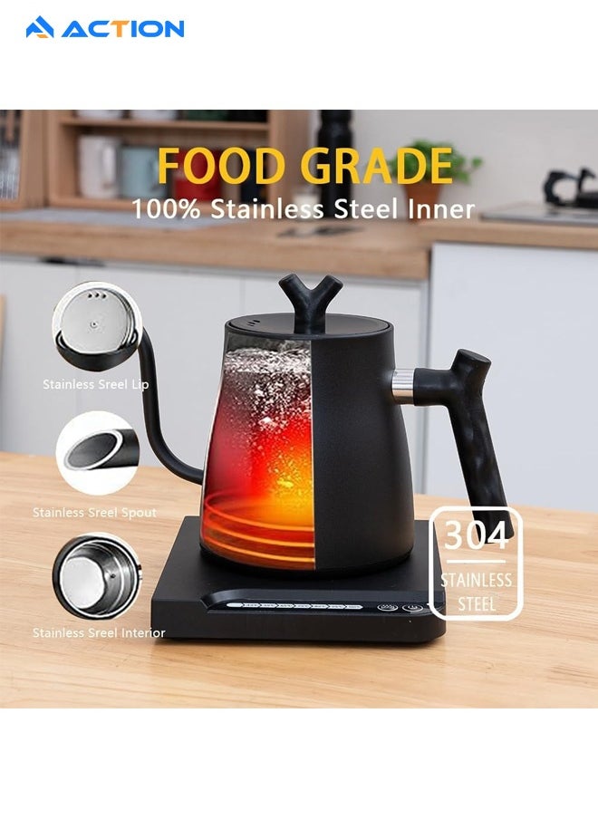 ACTION Electric Gooseneck Kettle, 304 Stainless Steel V60 Coffee Kettle, Automatic Temperature Control and Constant Temperature, 1000W Quick Heating, for Specialty Coffee and Tea, 1L, Black  - Image 3