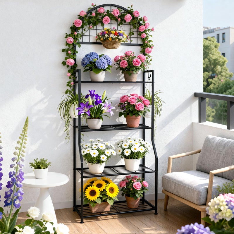 VGMiu 4 Tier Plant Stand Indoor Outdoor, Metal Plant Display Stand Plants Shelf Rack for Multiple Plants, Black Flower Plante Pots Holder for Patio Garden Balcony Living Room - Image 3