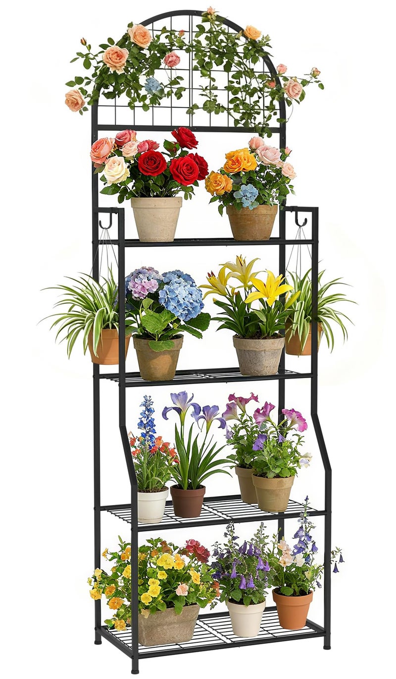 VGMiu 4 Tier Plant Stand Indoor Outdoor, Metal Plant Display Stand Plants Shelf Rack for Multiple Plants, Black Flower Plante Pots Holder for Patio Garden Balcony Living Room - Image 1