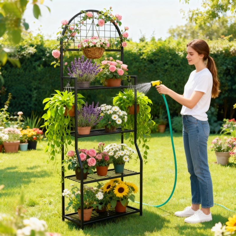VGMiu 4 Tier Plant Stand Indoor Outdoor, Metal Plant Display Stand Plants Shelf Rack for Multiple Plants, Black Flower Plante Pots Holder for Patio Garden Balcony Living Room - Image 5